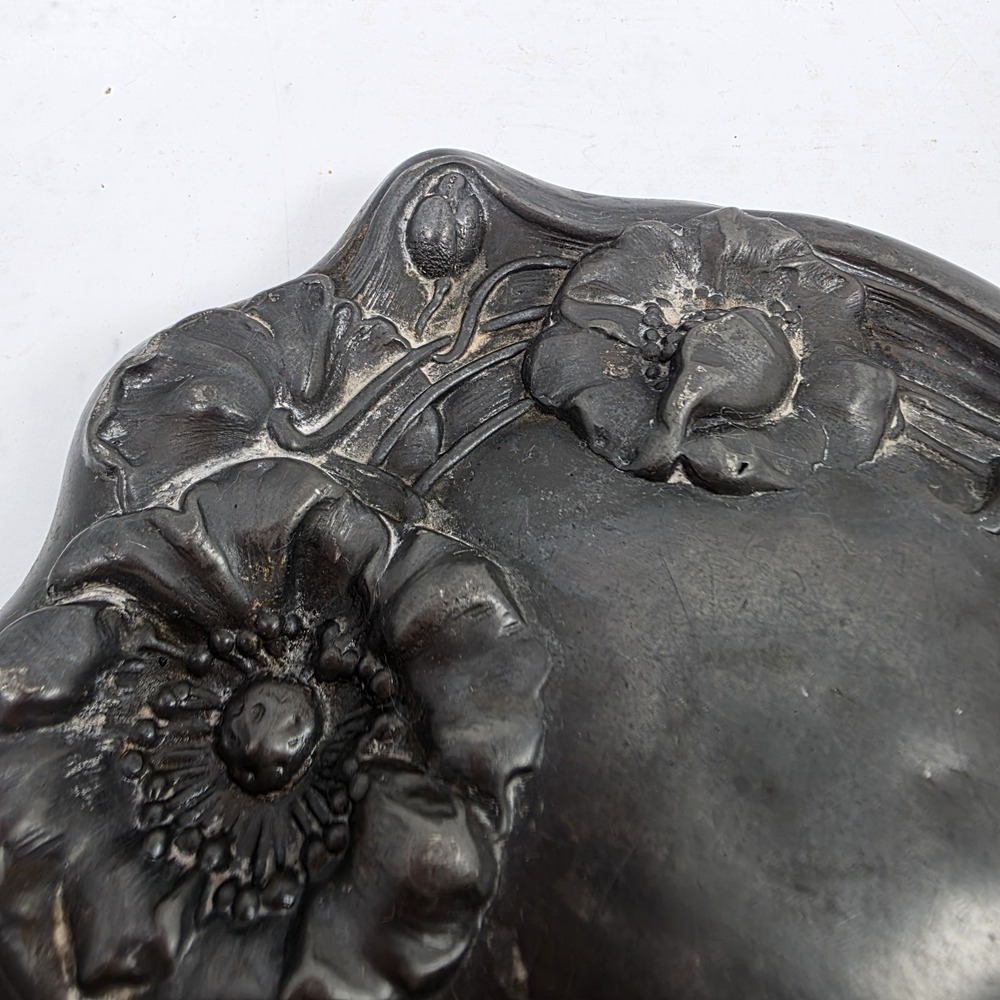 Vintage Art Nouveau Repousse Handheld Mirror Bevelled Glass 10" x 5.5" - Picture 7 of 11